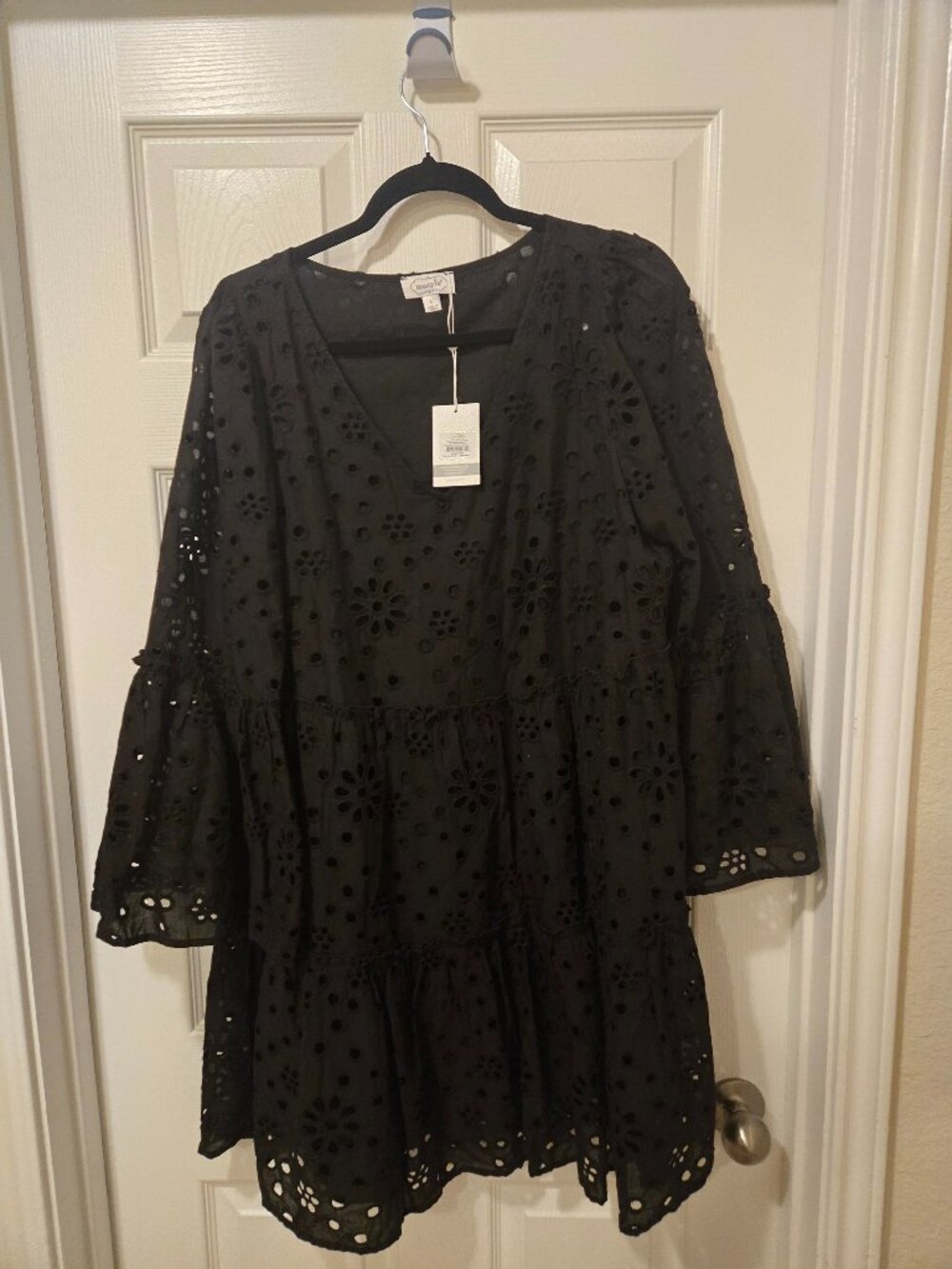 Mudpie black dress with bell sleeves new